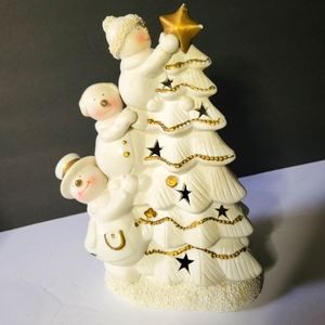 VTG Christmas Tree Ivory Porcelain Snowmen 10"